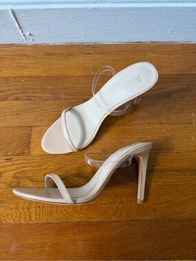 RAYE Nude Clear Stiletto Sandal Heels Slide-ons